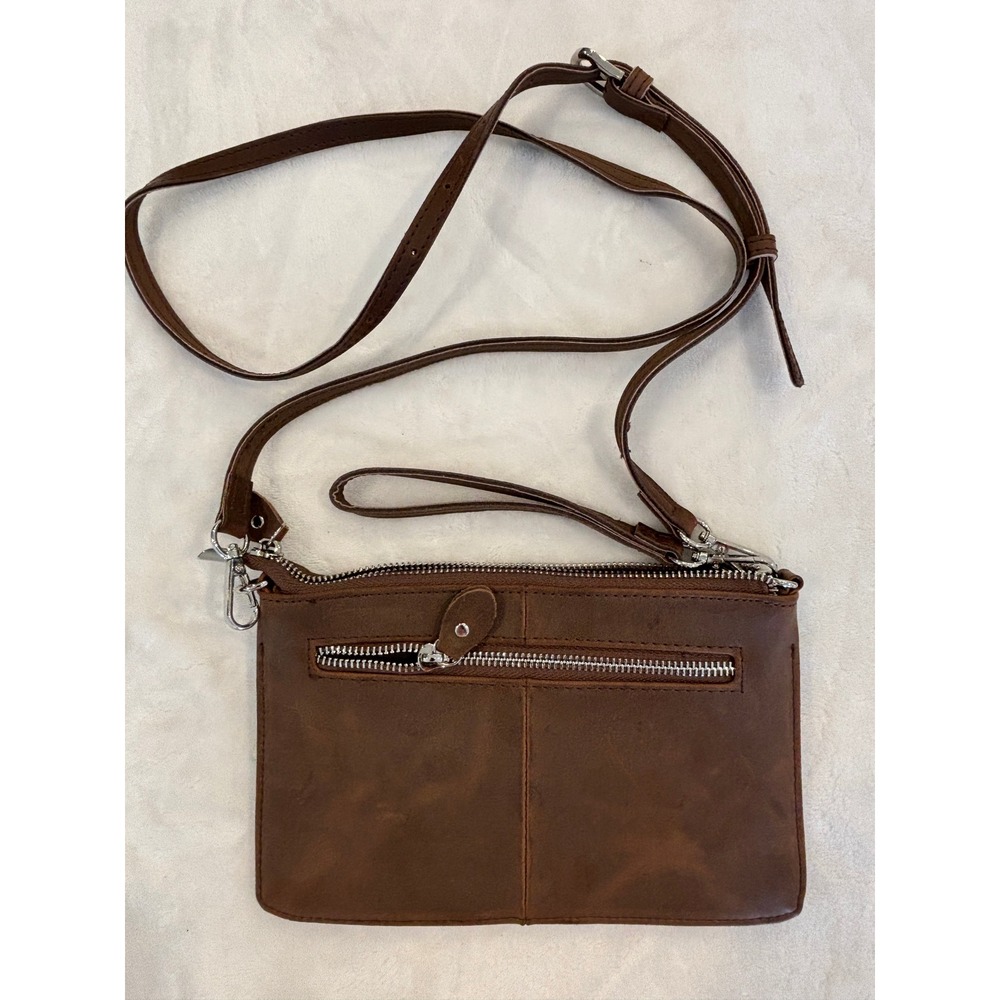 Befen Brown Genuine Leather Crossbody Bag Wristlet Wallet Organizer Clutch